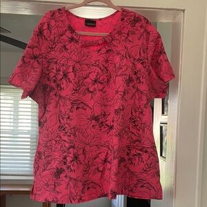 Caribbean Joe Women's Vibrant Pink Floral Short Sleeve Tee